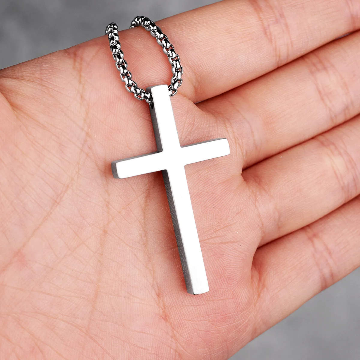 Simple Black Cross Long Men Necklace Pendants Chain Punk for Boyfriend Male Stainless Steel Jewelry Creativity Gift Wholesale