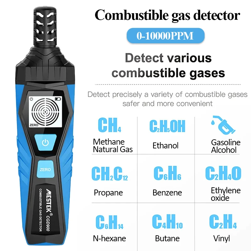 

CGD900 LCD Display Gas Leak Detector 0-1000PPM Sound & Screen Alarm Combustible Flammable Natural Methane Mini Gas Detector