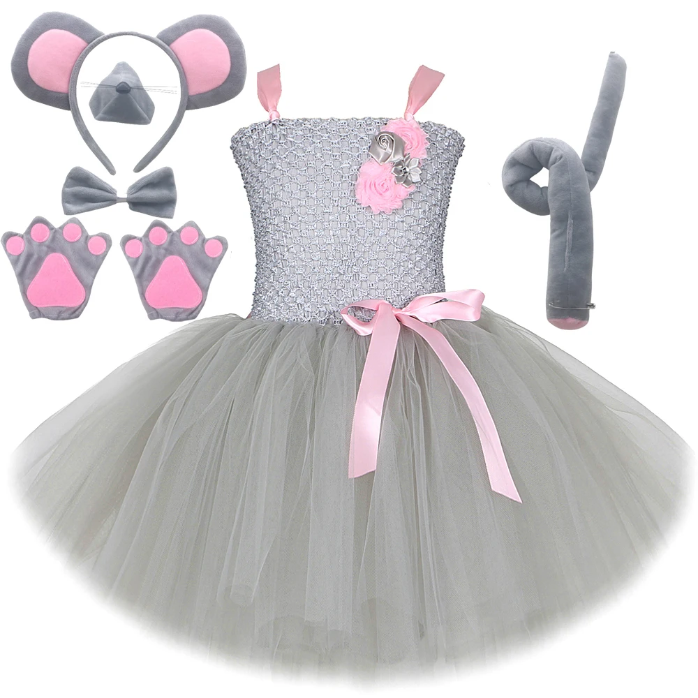 

Mouse Tutu Dress Baby Girls Gray for Kids Toddler Birthday Halloween Costumes Girl Animals Cosplay Outfits Children Clothes Set