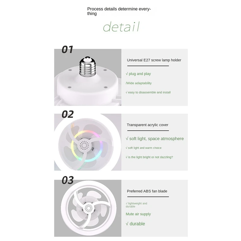 360 ° Rotating Ceiling Fan Light E27 Intelligent Fan With Remote Control LED Fan Light For Living Room Bedroom Top 50W Durable