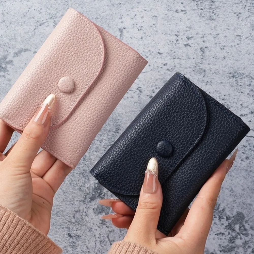 New PU Leather Short Wallet Zipper Solid Color Coin Purse Mini Card Holder Ladies