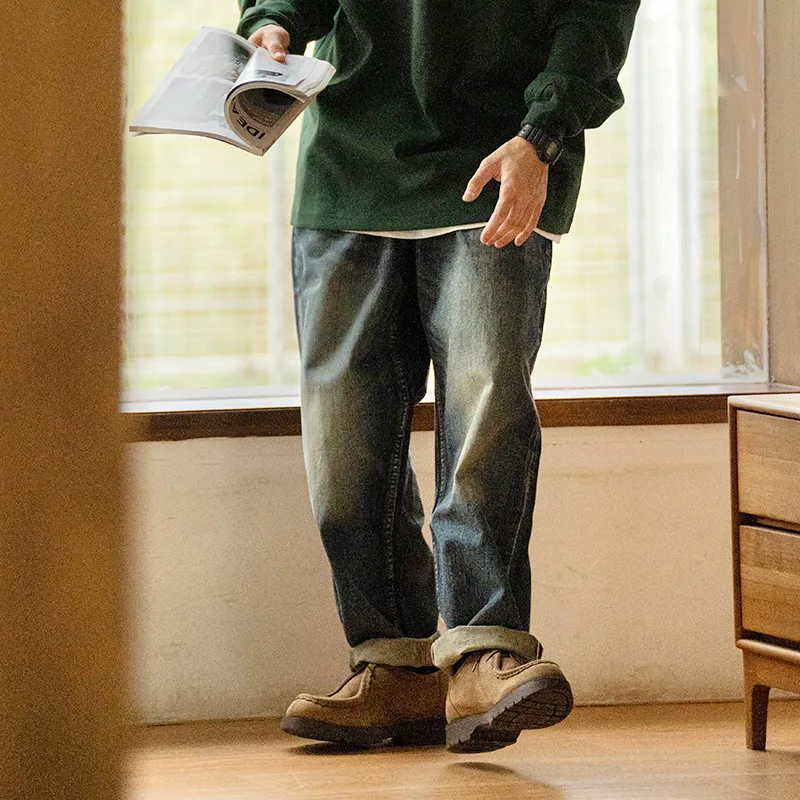 

Vintage Kapital 4OZ Loose Fit Men's Denim Jeans Red Ear Retro Sle Straight Leg Cotton Trousers for Youth Daily Wear