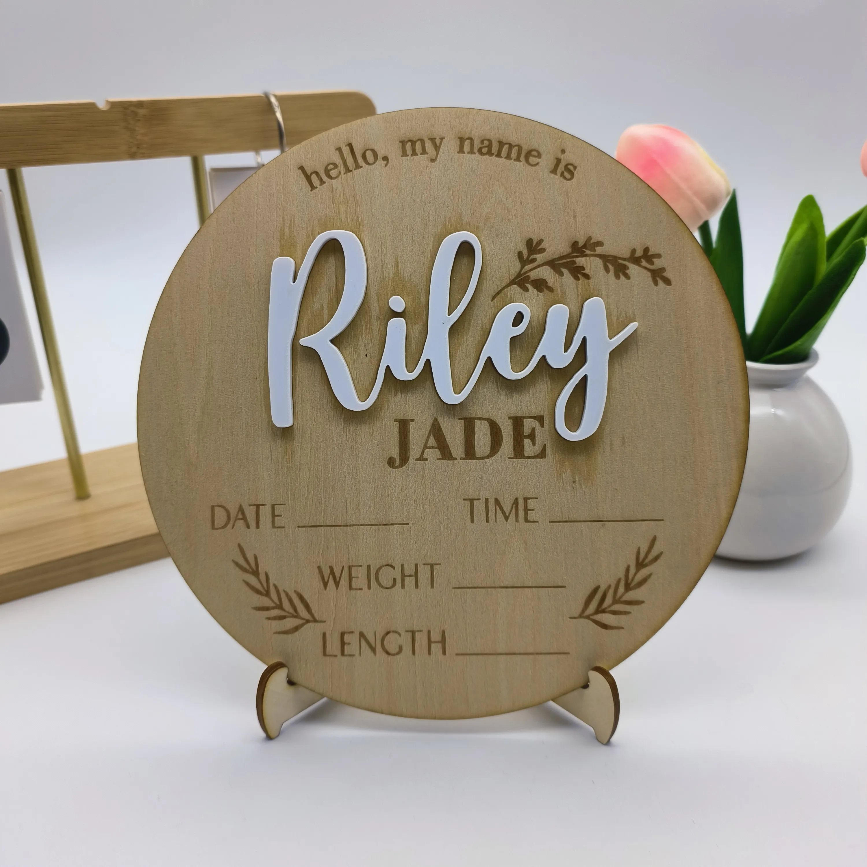 

Personalized Hand-Made Natural 3d Baby Name Announcement Board, Record Baby Birth Information, The Best Gift For Newborns