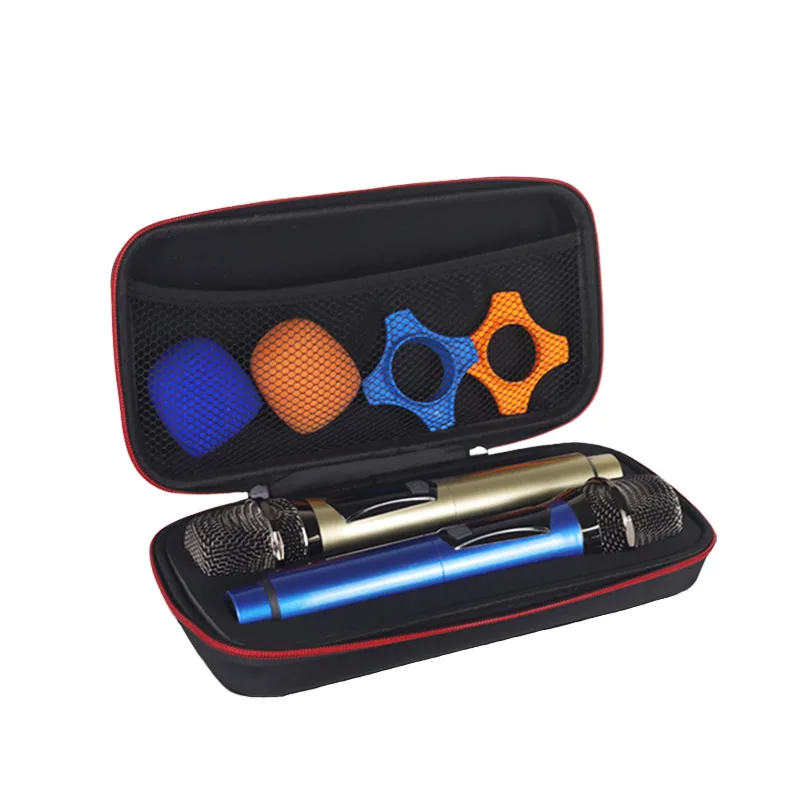 

EVA Double Microphones Storage Bag Shockproof Large-capacity Carrying Case +Foam Mini Mic Hood for Travel Camping Business Trip