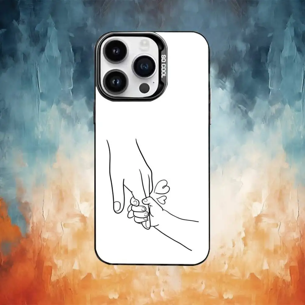 حافظة هاتف يدوية للأم والابن والابن لهاتف آيفون 17،16،15،14،13،12،11 بلس، برو ماكس غطاء مقاوم للصدمات من الحلوى السوداء غير اللامعة