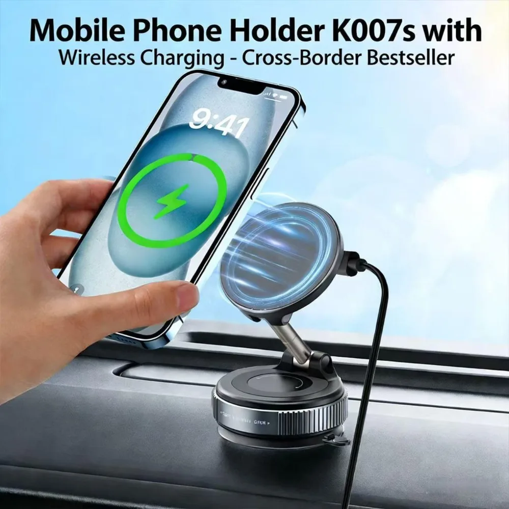 15W Kabelloses Schnell-Ladegerät Auto-Handyhalterung mit Vakuum-Saugnapf 360° ° Verstellbare Magnetische Auto-Ladehalterung für iPhone 17/16/15/14/13 – Detail 5