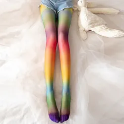Rainbow Long stockings Sexy Body Erotic Lingerie Thin Personality Stripes Color Spring And Autumn Gradient With Party Stockings