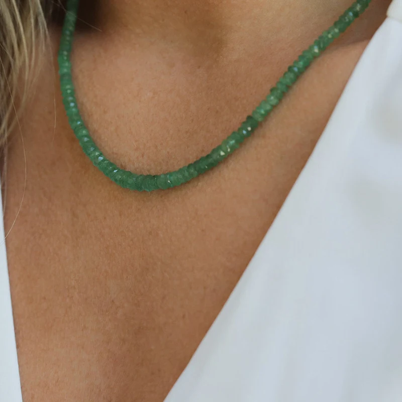 2024 New Faceted beads Necklace Bracelet Green Crystal Choker Women Female Jewelry Party Gift