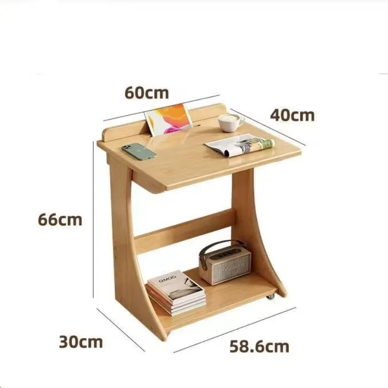 Solid Wood Mobile Small Coffee Table Family Living Room C-shaped Small Table With Wheels Mini Coffee Table Beside Sofa