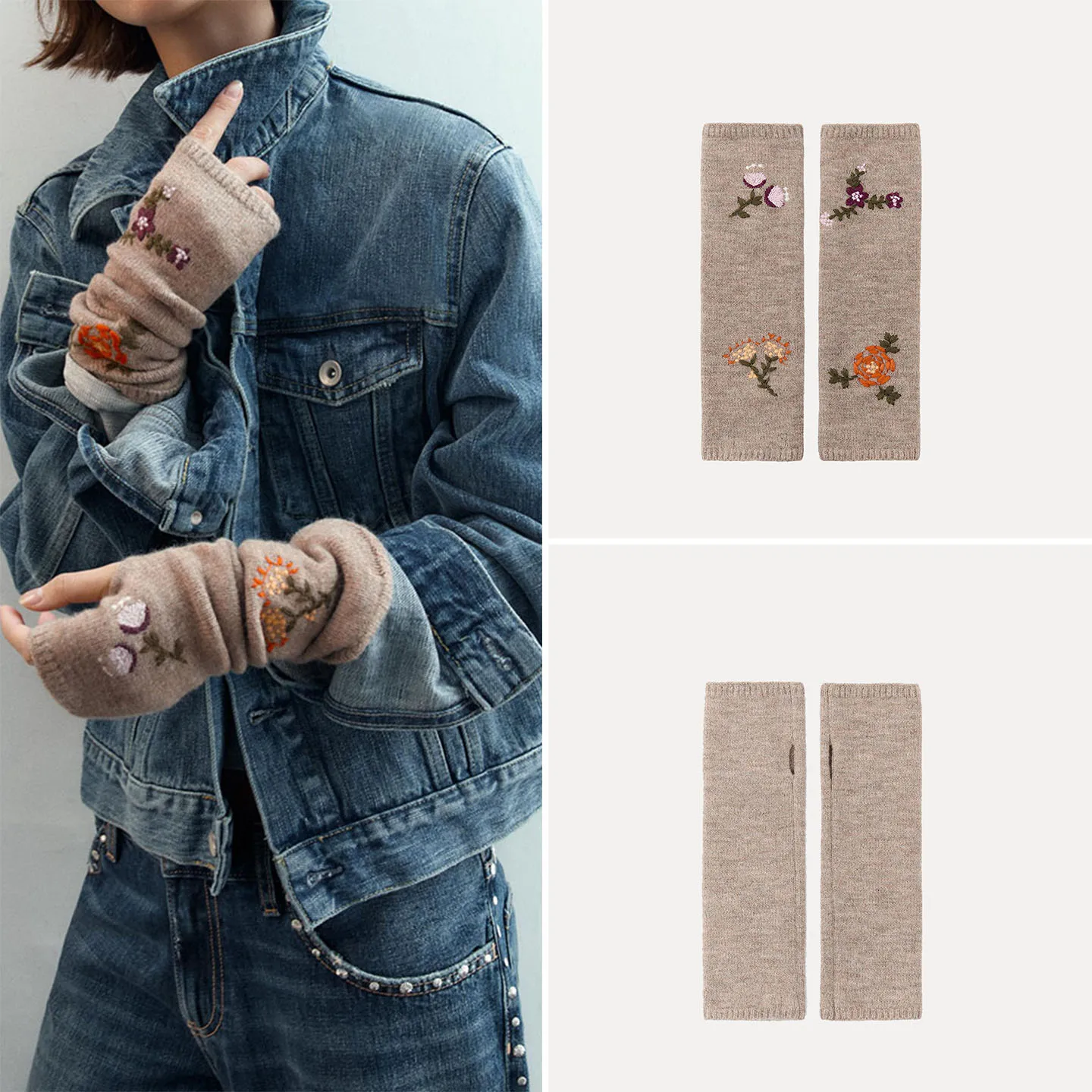 Z Damen-Fingerhandschuhe mit bezaubernder Blumenstickerei, gestrickt, 2025, neues SLE-dünnes Material aus China