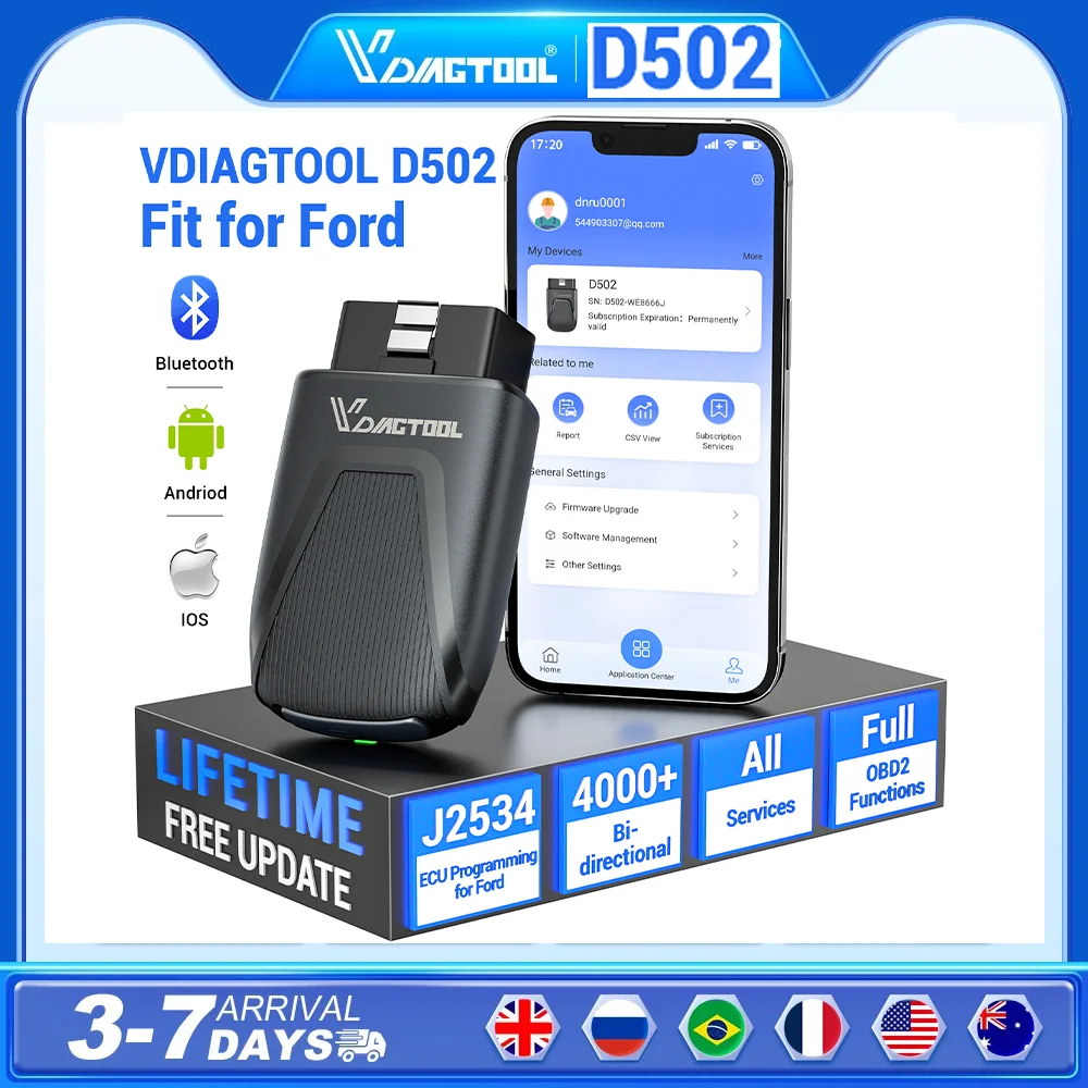 New VDIAGTOOL D502 OBD2 Scanner 27+Reset Full System Car Diagnostic Tool J2534 Programming Lifetime Free Update for Ford