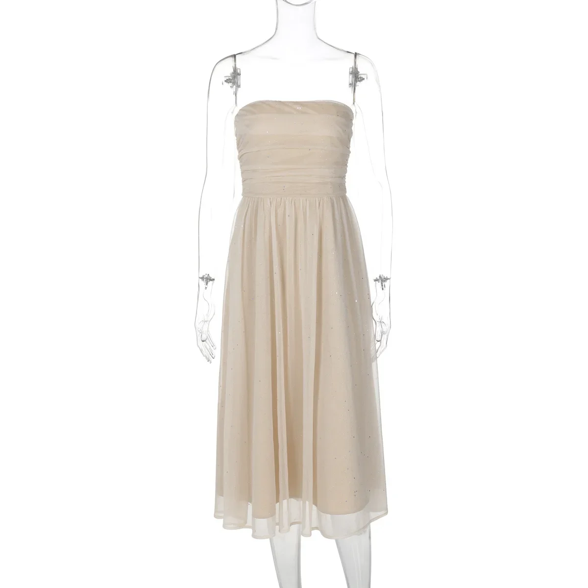 Outono elegante doce e picante vestido cor sólida sexy sem alças sem alças lantejoulas dupla camada cintura apertada cinching d