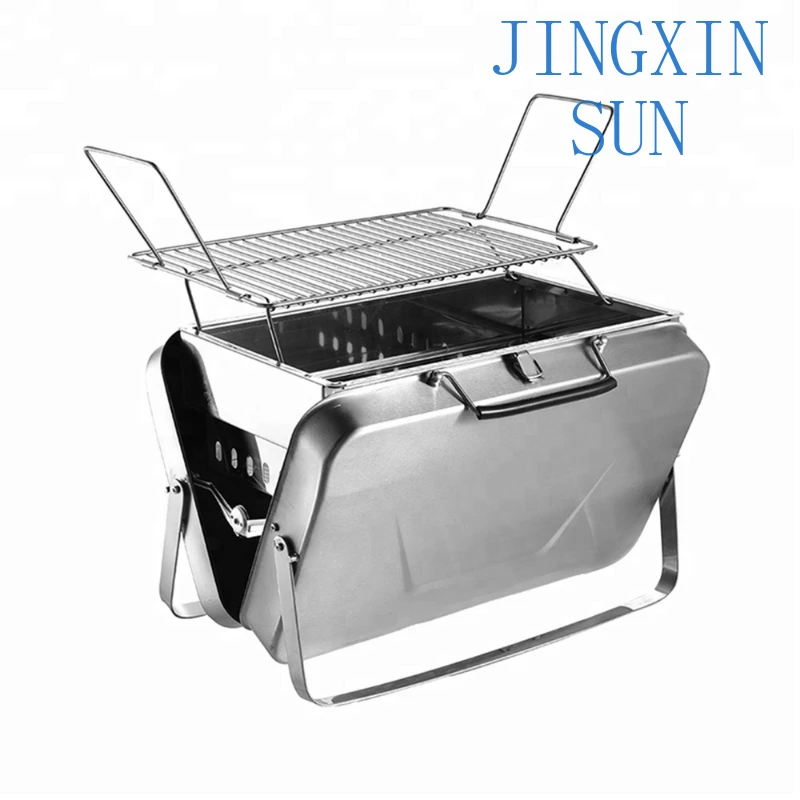 Outdoor Foldable Portable Car Stainless Steel Silver Color Suitcase BBQ Barbecue Charcoal Grill