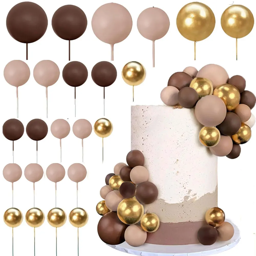 35 ชิ้น Boho สีน้ําตาลลูกบอลโฟมเค้ก Toppers กาแฟสีน้ําตาลทองลูกถ้วยเค้ก Toppers สําหรับวันเกิดหมี Baby Shower Party เค้กตกแต่ง