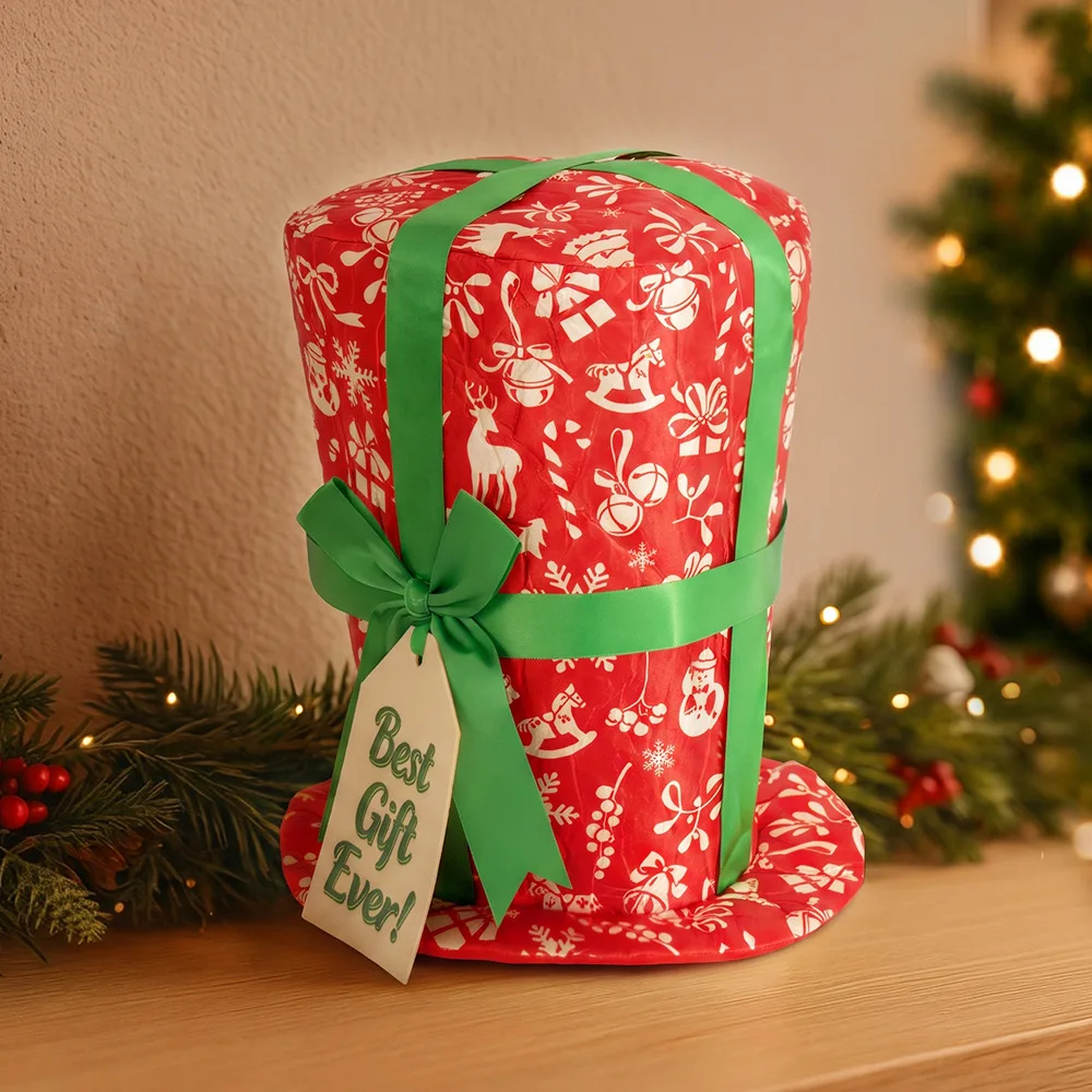 New Christmas Red Hat Christmas Party Top Hat Green Butterfly Decoration Creative Christmas Dress up Props - view 4