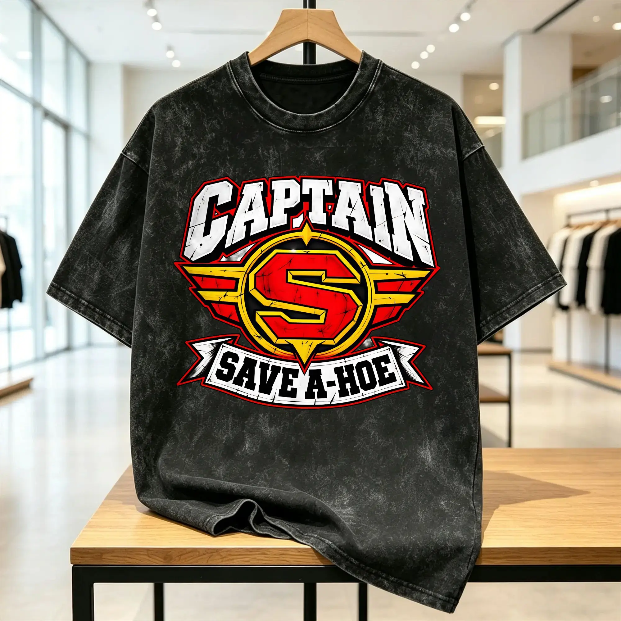 Men T Shirt Captain Save a Hoe Washed T-Shirts Trendy Cool  Summer Tees Vintage Design Casual Clothes Gift Idea