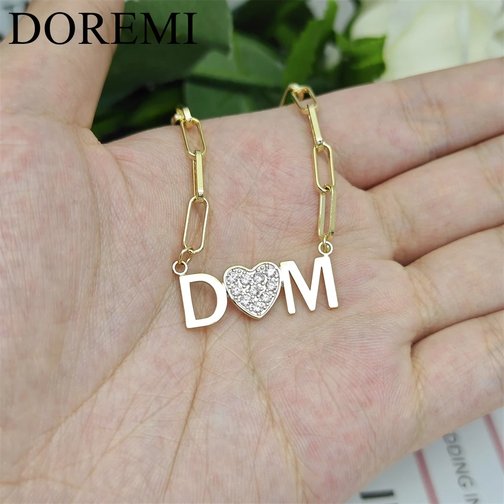 DOREMI Proposal Mother Day Best Elegant Gift Anniversary Custom Name Thick Chain Gold Plated Necklace Heart Crystal Necklace
