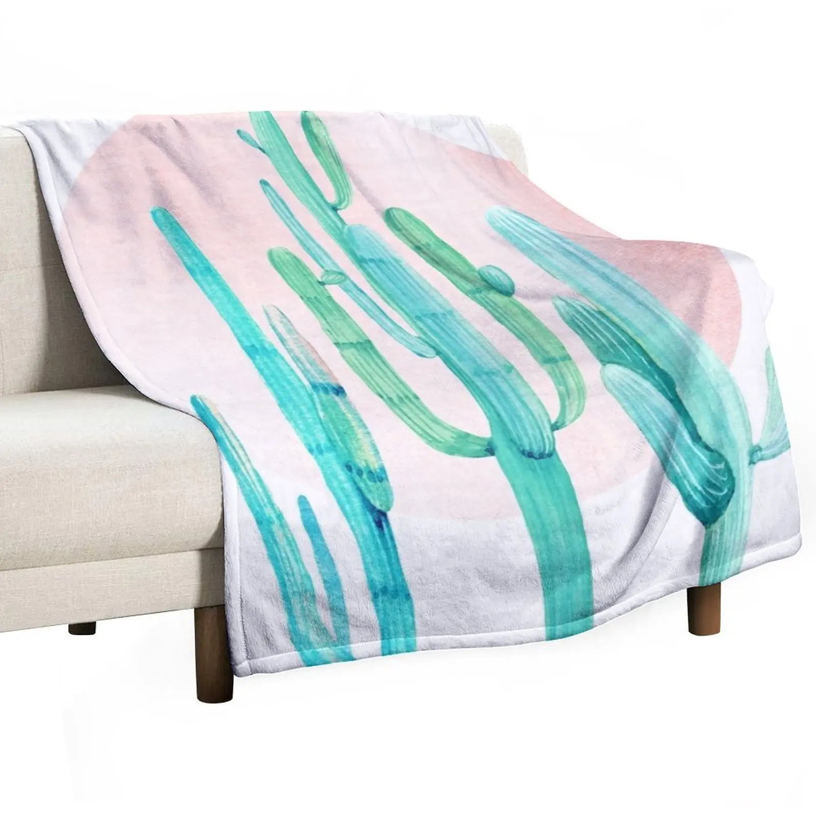 

Pretty Cactus Rosegold Pink and Turquoise Desert Cacti Southwest Decor Throw Blanket Sofas Plaid on the sofa Baby Blankets