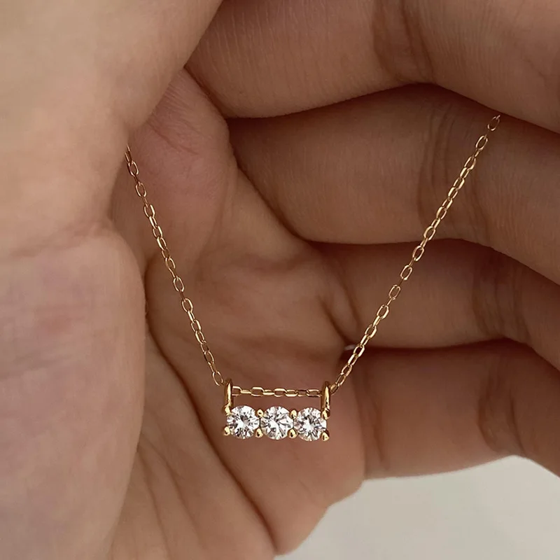 ENSHIR Round Three Zircon Pendant Necklace For Women Luxury Design Clavicle chain Delicate Temperament Jewelry Gifts Wholesale