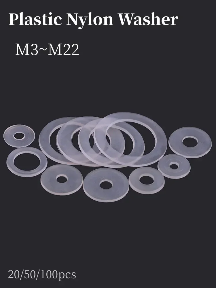 

M3M4M5M6M8M10M12M14M16M18M20M22 Clear Nylon Plain Washers Plastic Flat Washer round gasket PE Transparent Shim Insulating Ring