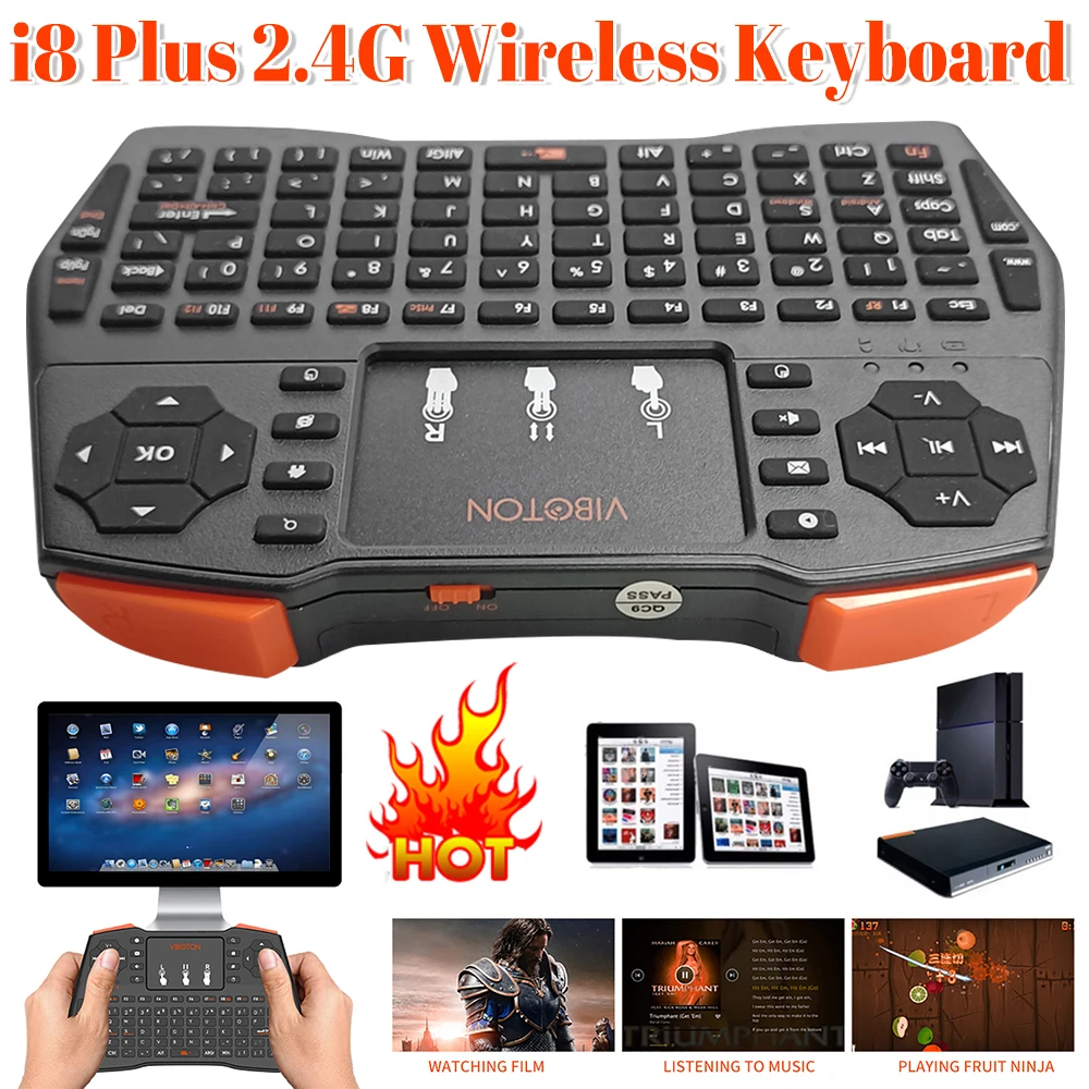 I8 Plus Mini 2,4 GHz teclado FM inalámbrico 2,4G Fly Air Mouse Touchpad PS Control remoto en inglés para PC Android TV Box