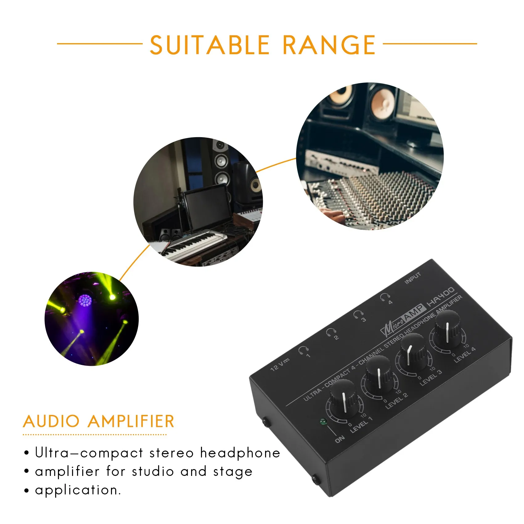 Eu Plug Ha400 4 Channel Headphone Amplifier With Power Adapter Black