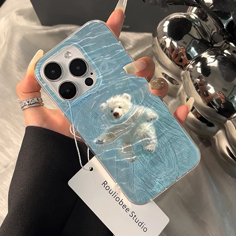 for IPHONE case 16 15 14 13 12 11 PRO MAX 7 8 PLUS X XR XS MAX Swimming bear feather yarn soft edge anti-drop and shock-proof