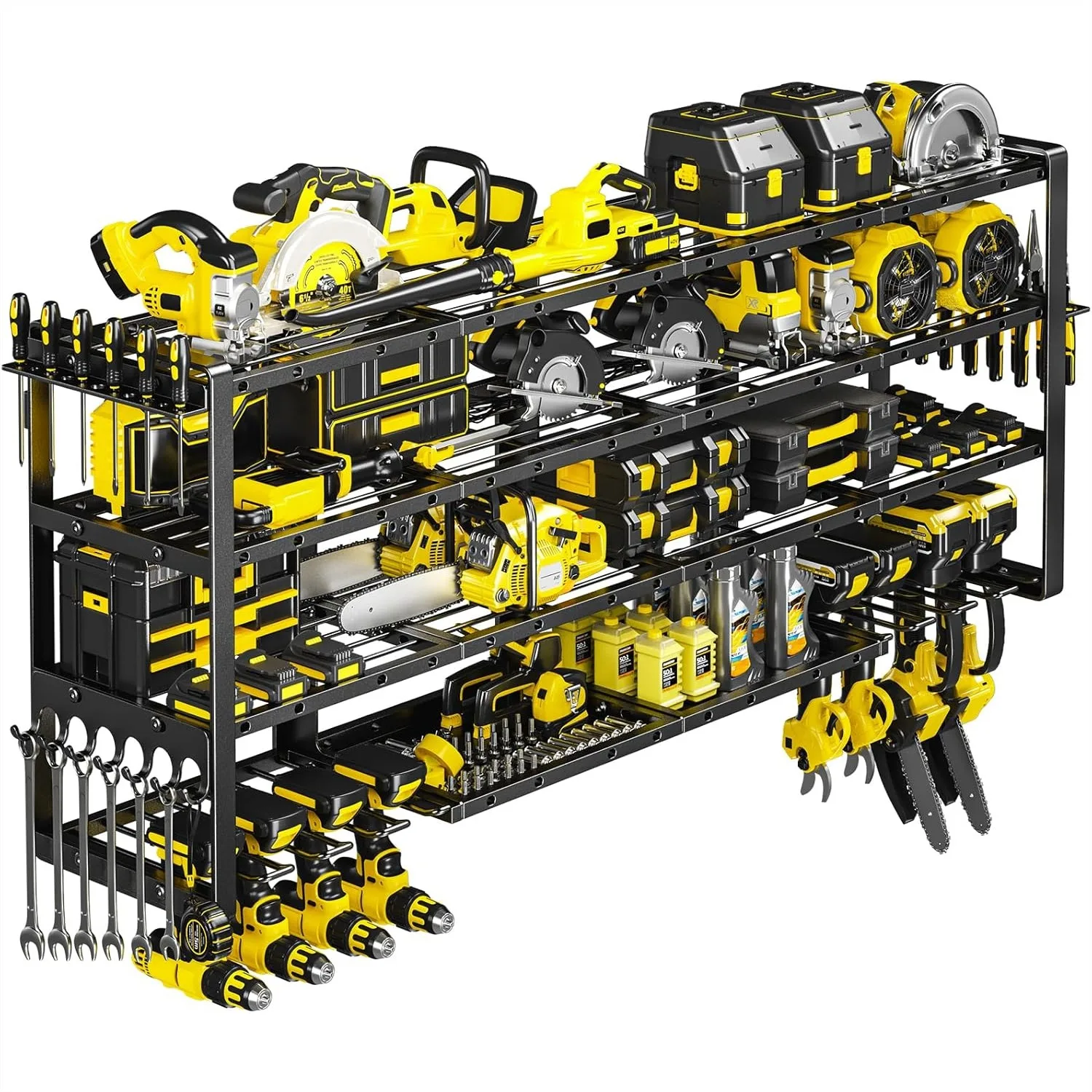 

Extra Large 64" Power Tool Organizer Wall Mount, Heavy Duty 4 Tier Garage Storage Rack with 8 Drill Holders, 1000 lbs Capacity