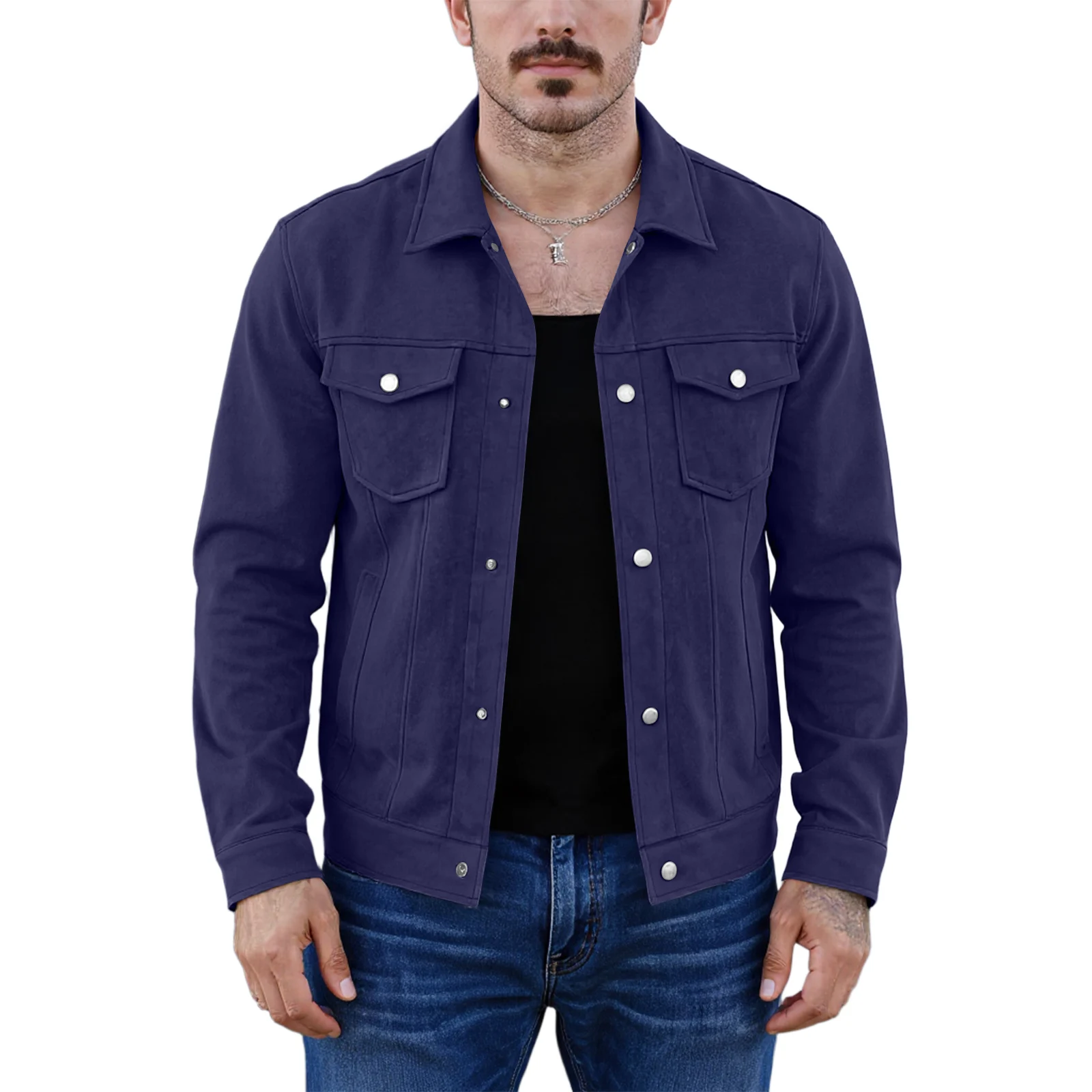 

Зимняя мужская повседневная однотонная свободная куртка на пуговицах, удобное и дышащее пальто с нагрудным карманом и лацканами