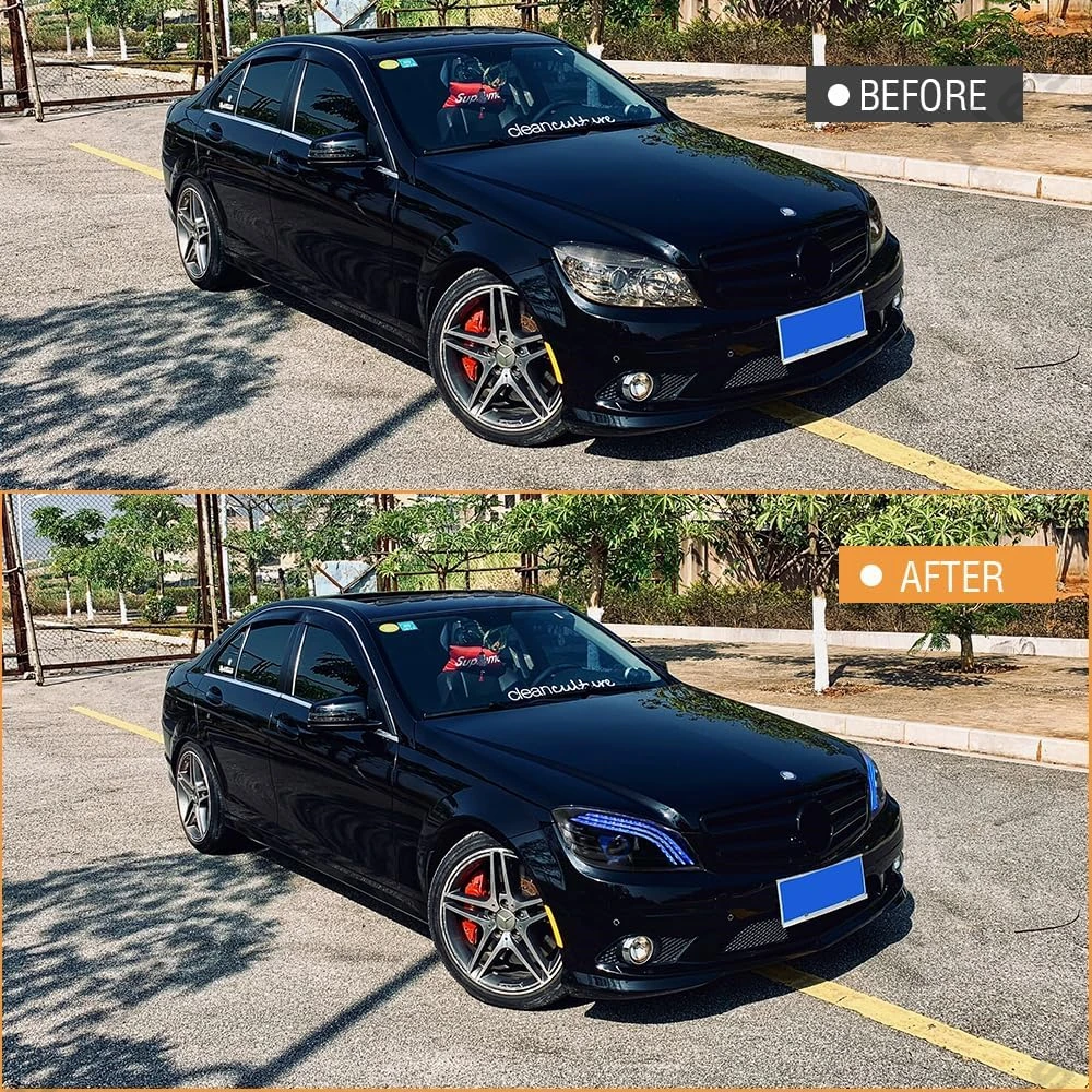 2007-2010年式 ベンツ W204 C180 C200 C63 C250 C280 C300 AMG用 LEDヘッドライト ペア フロントライト ウインカー DRL ヘッドランプ