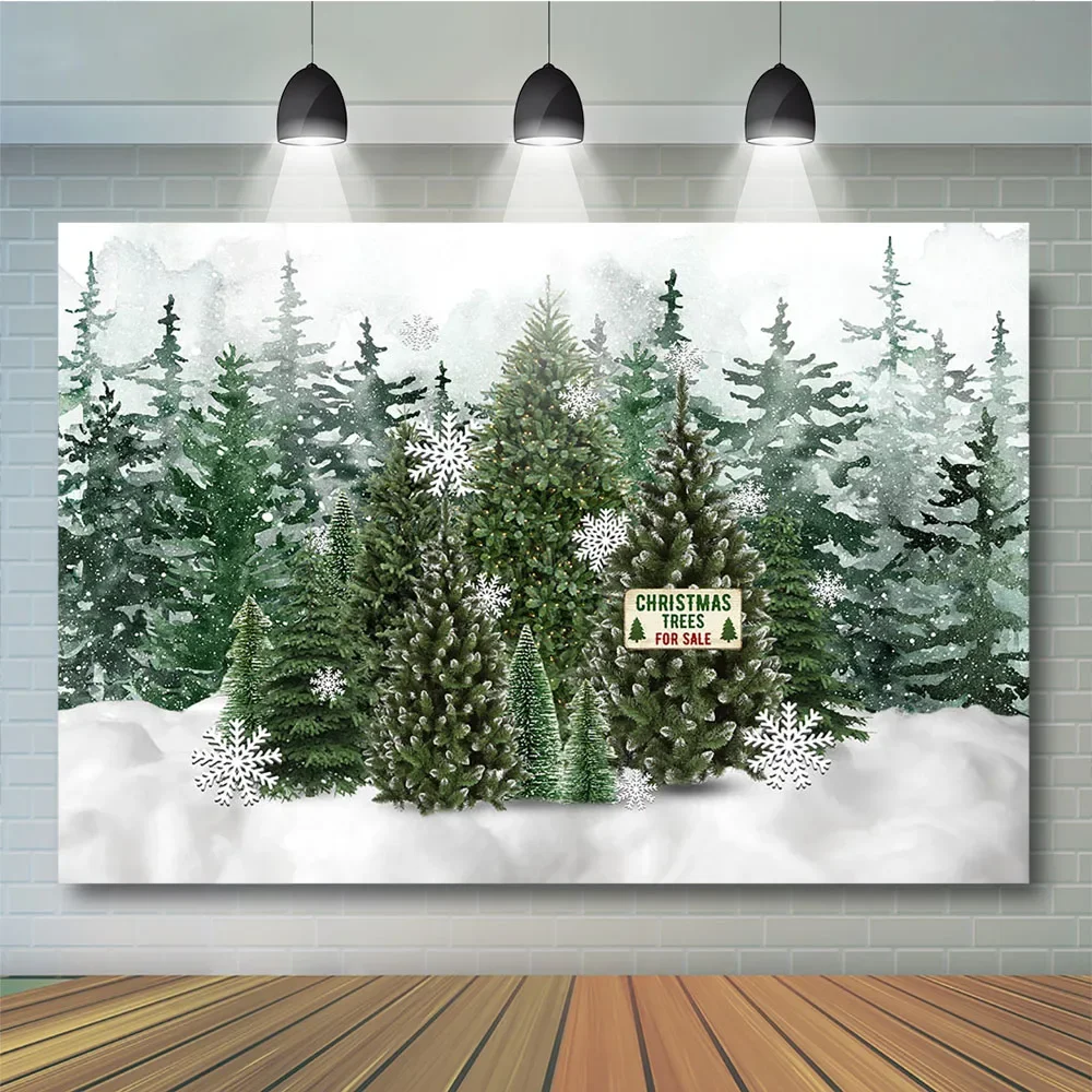 Arrière-Plan de Photographie de Forêt d'Hiver, Flocon de Neige, Portrait d'Enfant, Arbres en Bois, Décor de Noël, Accessoires de Studio Photo pour Enfant et Bébé