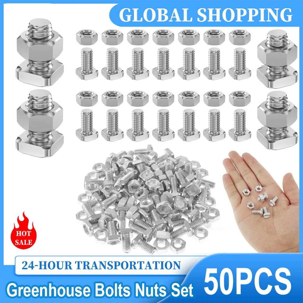 50pcs Greenhouse Repair Kit Aluminium Silver Color Nut Bolt Set Removable Anti-Deform Durable Screws Nuts Kit Garden Accessorie