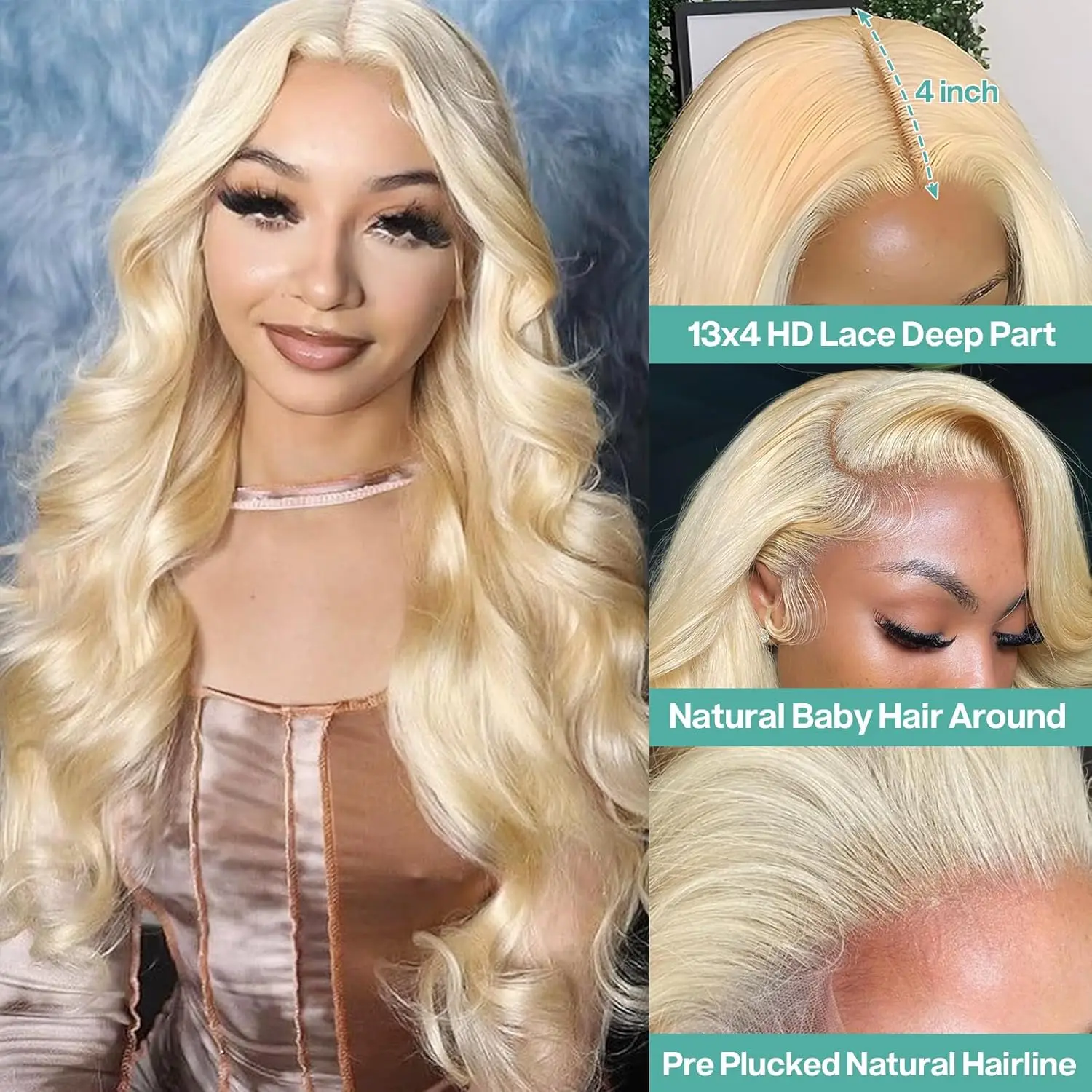 13x6 Body Wave 613 Lace Front Wig Human Hair Blonde Wig 180% Density Blonde Lace Front Wigs 27 Honey Blonde Transparent Lace Human Hair Pre Plucked For Women