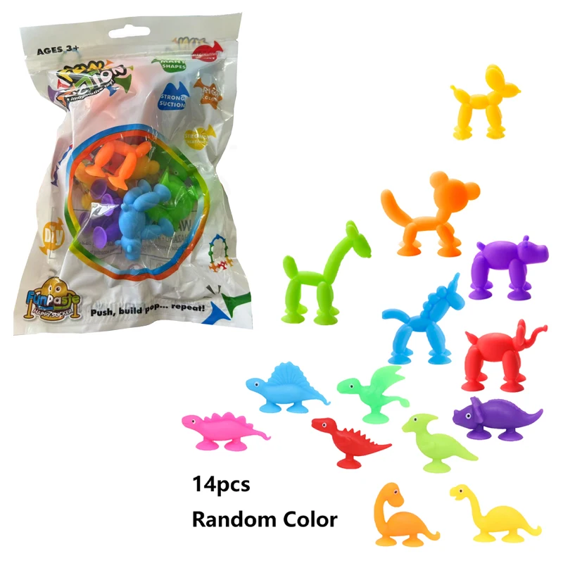 14 stuks dinosaurussen zuignapspeelgoed, constructiespeelgoed voor kleuterscholen en speelkamers, perfect voor badtijd en reizen spelen, cadeau
