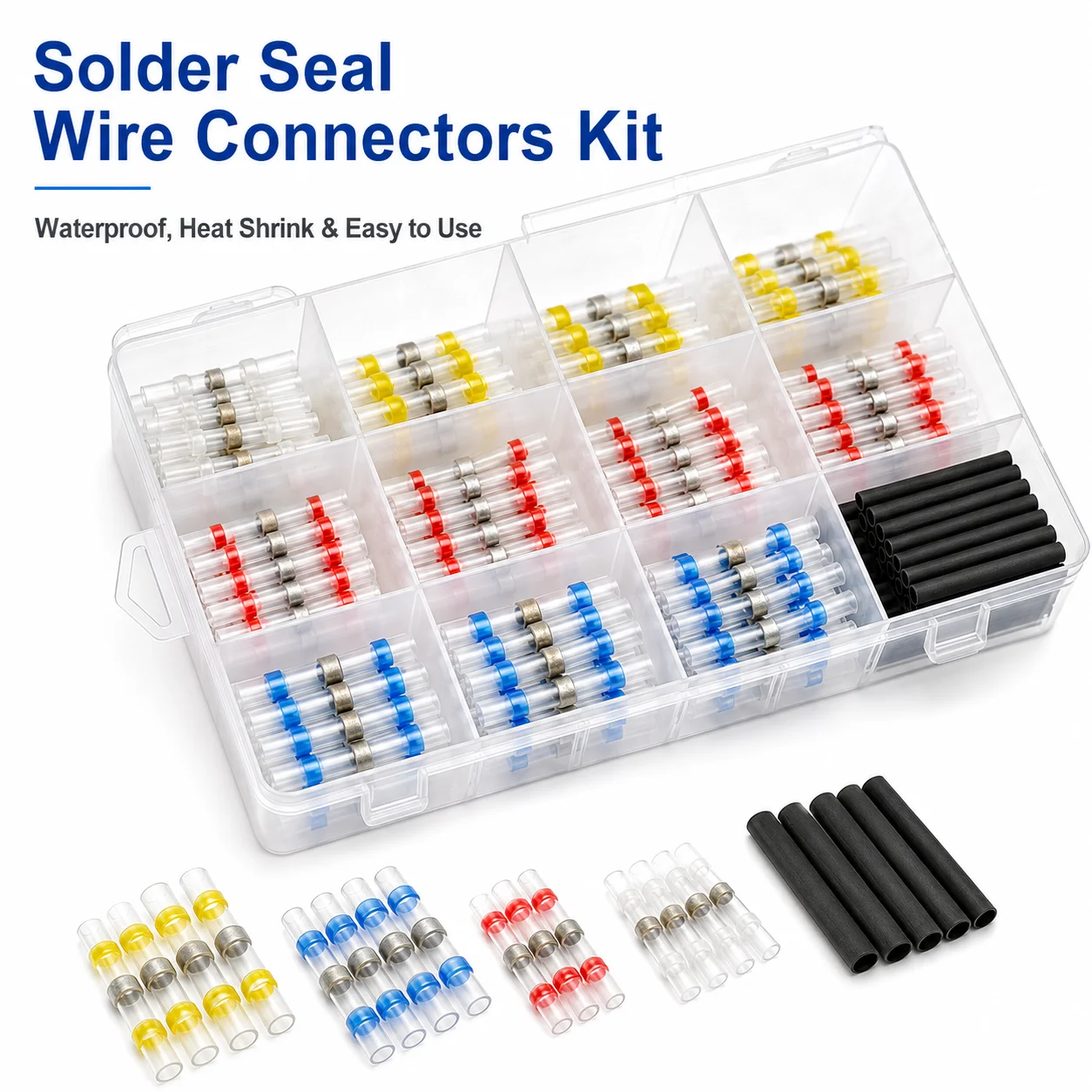 1000PCS Solder Seal Wire Connectors Kit, Waterproof Heat Shrink Butt Splice Terminals with Storage Box for Auto Marine DIY