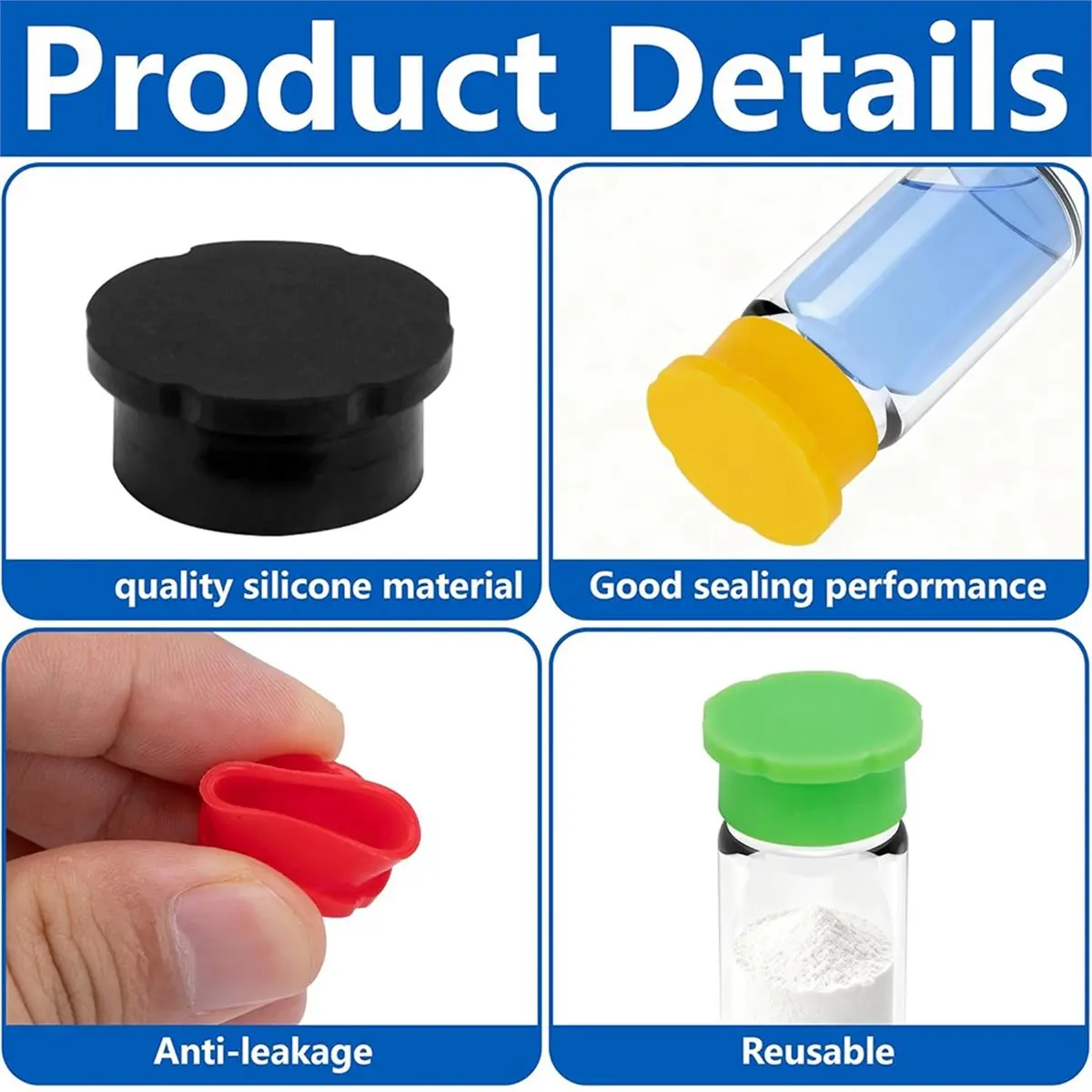 Reliable- 16 Pcs 3ml Protective Vial Caps, Leakproof Silicone Glass Vial Caps Covers, Reusable 4 Colors Glass Vials Protective