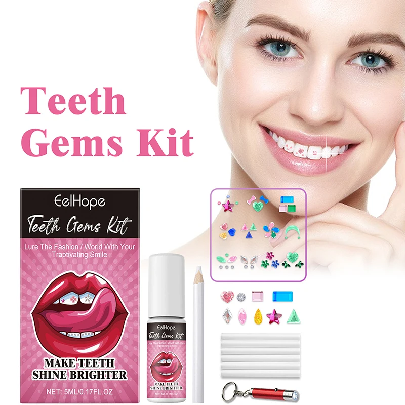 Tooth Jewelry Kit DIY Teeth Gems Kit With Glues And Light Teeth Clear Precious Stone Jewelry Decoration Glittering Tooth Gem Kit