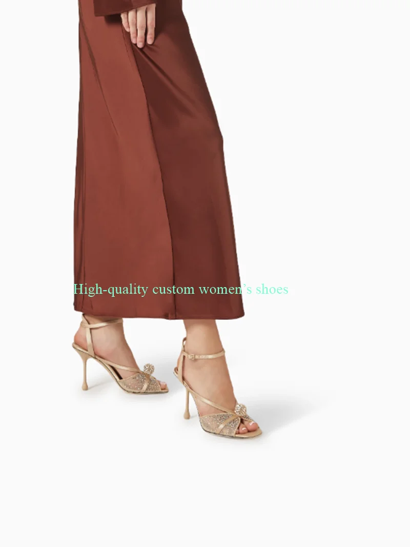 

Square-Toe,Open-Toe Mesh Material Embellished With Rhinestones Luxury High Heels Rhinestone Buckle Teardrop Heel Evening Sandals