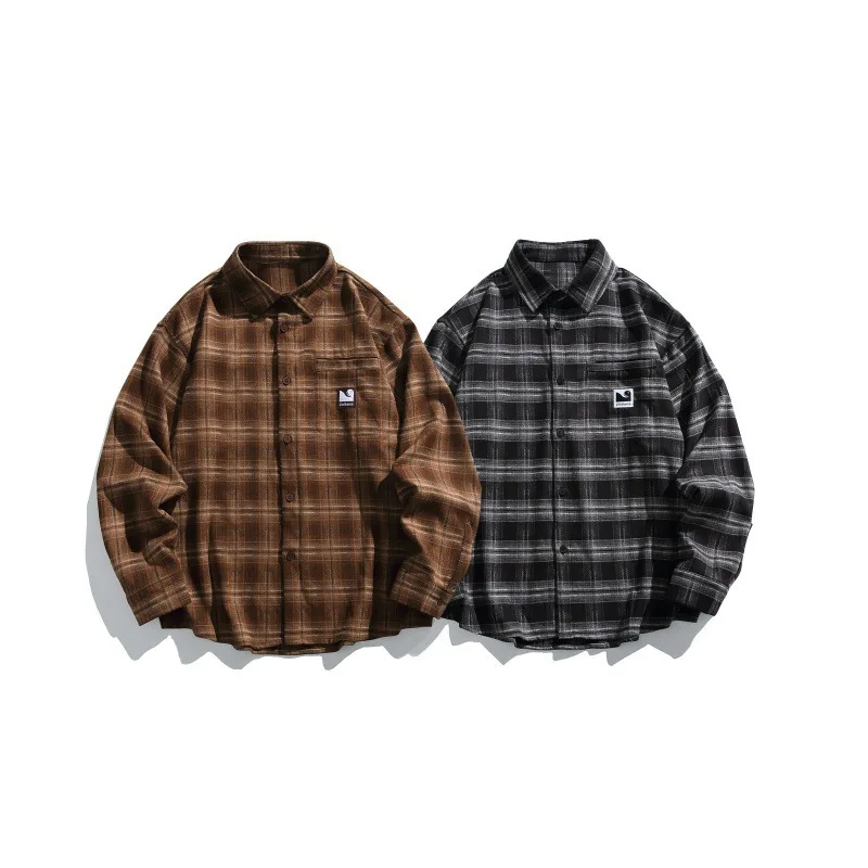 

Retro American Sle Long Sve Casual irt for Men And Women Loose Fit Plaid Print Comfortable Breathable Elastic Fabric