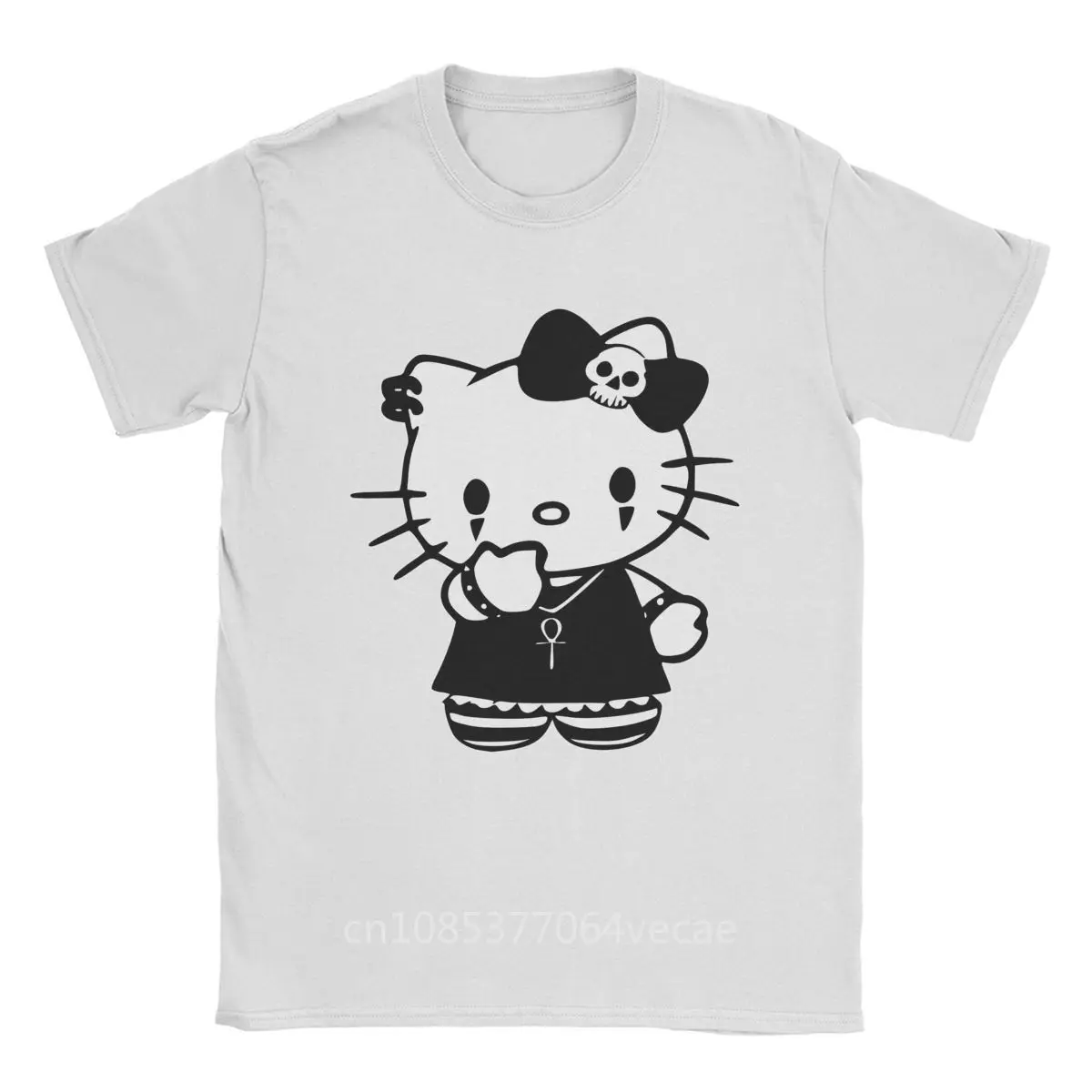 Hello Kitty Gothic Dark T Shirt Men Pure Cotton Funny T-Shirts Crewneck Tees Short Sleeve Clothing Printed