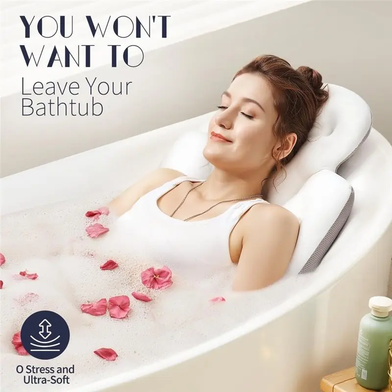 AB66-Full Body Bath Pillow For Bathtub, Thick Bathtub Cushion, Luxury Tub Pillow For Bath For Headrest Neck And Back Support