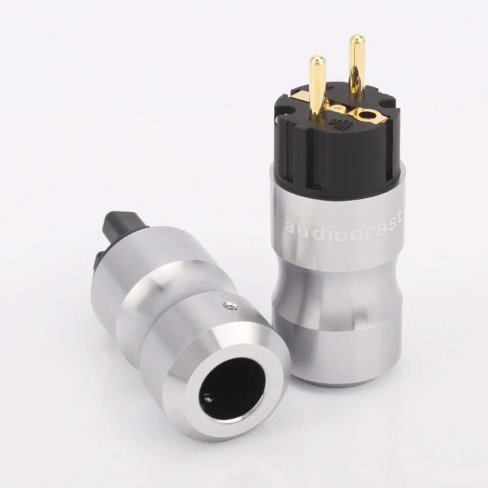 HI-End 24K Gold Plated มาตรฐานยุโรปชาย Mains AC EU ปลั๊กเสียง HIFI ยุโรป Famale แหล่งจ่ายไฟซ็อกเก็ต