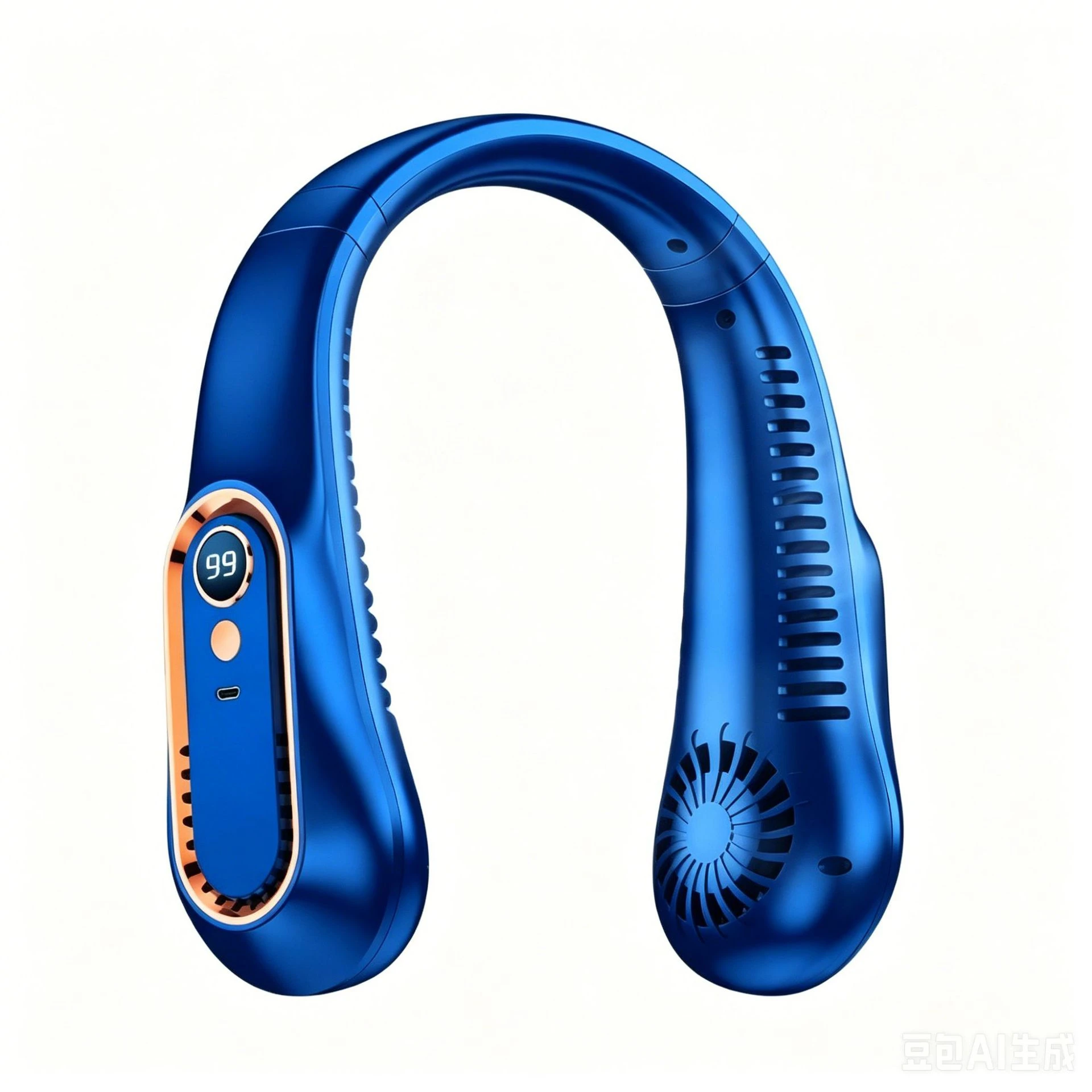 Blue Bladeless Hanging Neck Fan Portable USB Rechargeable Cooler Fan With 5 Wind Speeds And Digital Display For Summer Outdoor