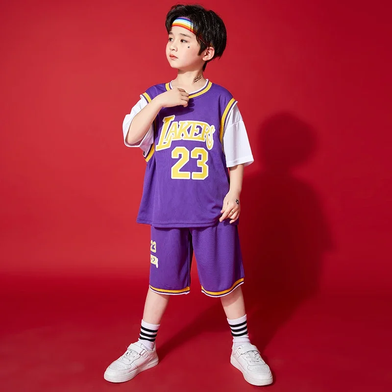 Uniformes de basket-ball streetwear pour filles et garçons, costume de danse, vêtements pour enfants, t-shirt et short de pom-pom girl, vêtements hip hop