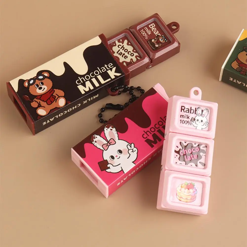 Cute Chocolate Bar Keychain Bendable Stress Relief Toy Cartoon Fidget Toy Keychain Portable Bag Pendant Decompression Toy Gift