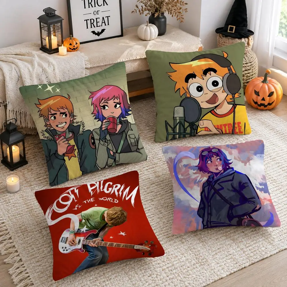 Popular Movie S-Scott Pilgrim Anime Cushion Cover Plush Decorative Pillow Case With Hidden Zipper Cutecore Room Decor For Home