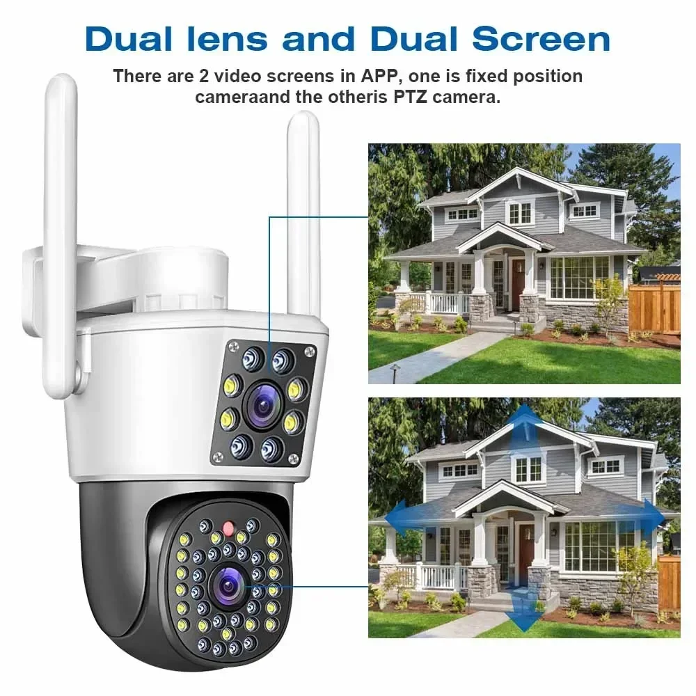 High Definition Wifi CCTV-camera 360 °   Pan-tilt Outdoor Human Auto Tracking 2MP Dual Lens Dual Screens Draadloze camera