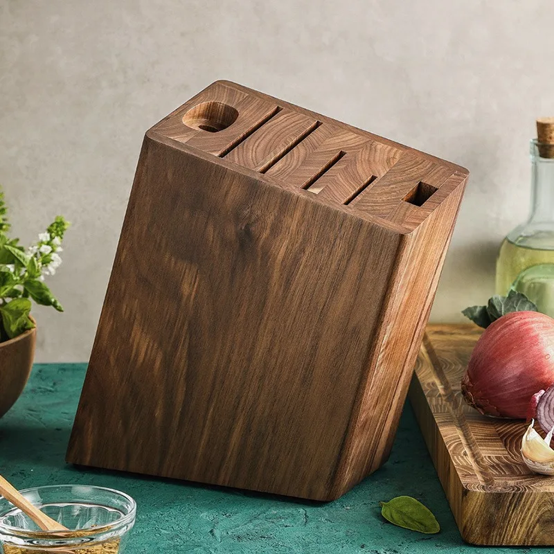 

Walnut Wood Kitchen Knife Holder 7 Holes Knife Storage Wooden Rack 7-Slot Design Kitchen Acessories Tools