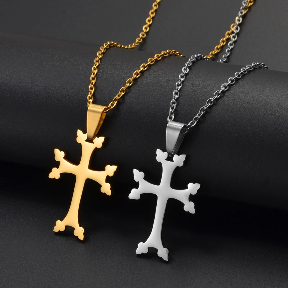 Anniyo Armenians Cross Pendant Necklaces For Women Girls Stainless Steel Armenia Jewelry  #324221