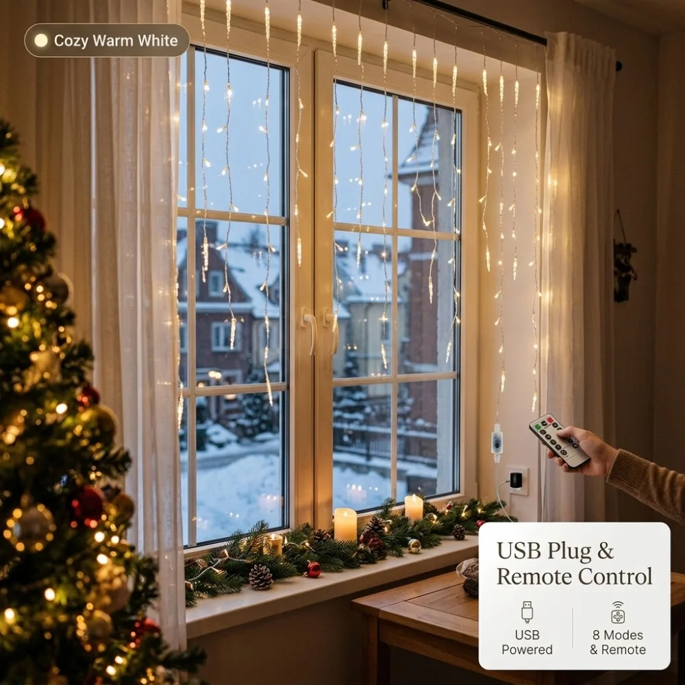 USB Fairy Ice Pillar Lights Remote Control 3 Colors Warm White for Indoor Christmas Festive Party Stairs Windows Balconies Decor